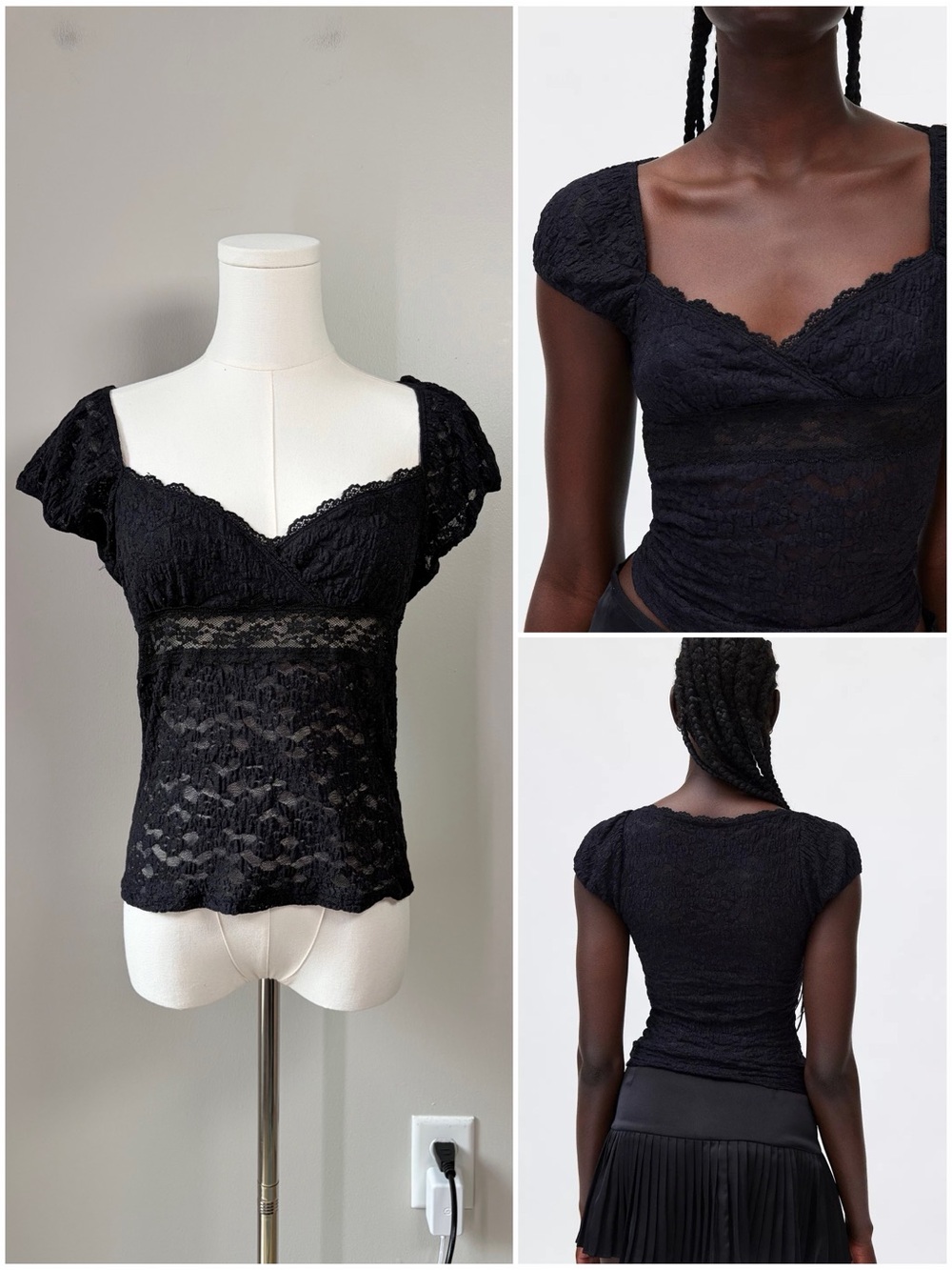 Kimchi Blue Black Clementine Lace Blouse Dark Feminine Delicate Goth Whimsigoth